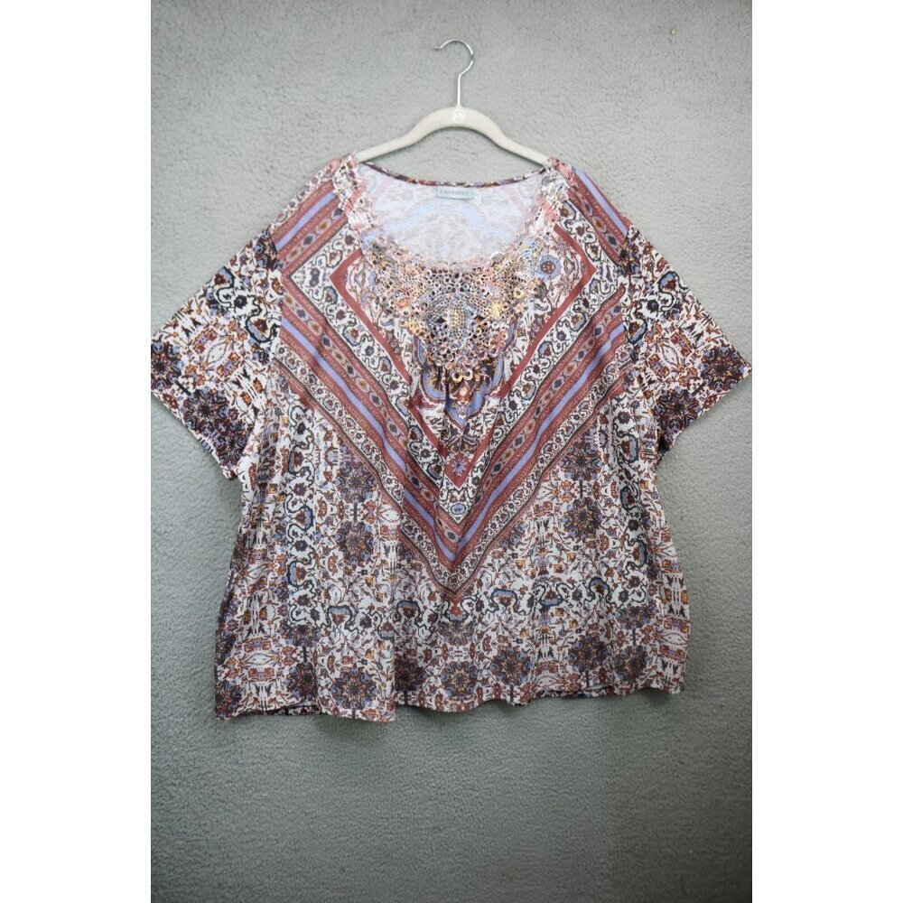 Catherine's Short Sleeve Silky Tunic-Crochet-Rhinestones-Size 3X-Whimsigoth